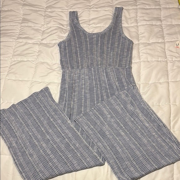 Striped Blue and White Jumpsuit Caution to the Wind - Picture 10 of 11